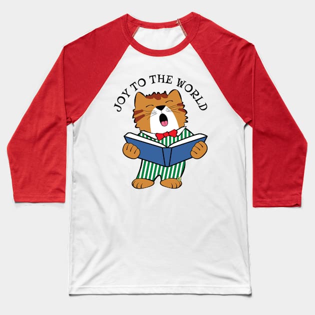 Christmas Cat Singing Joy to the World Baseball T-Shirt by Sue Cervenka